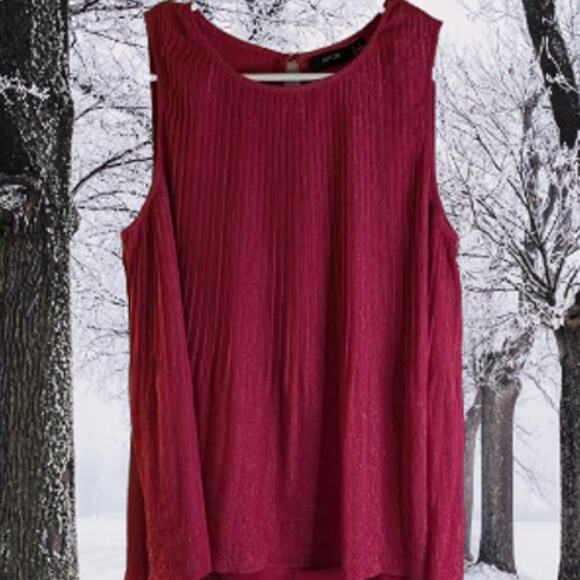Apt 9. medium sleeveless red lined pleated holiday top. 100% polyester. - Picture 1 of 1